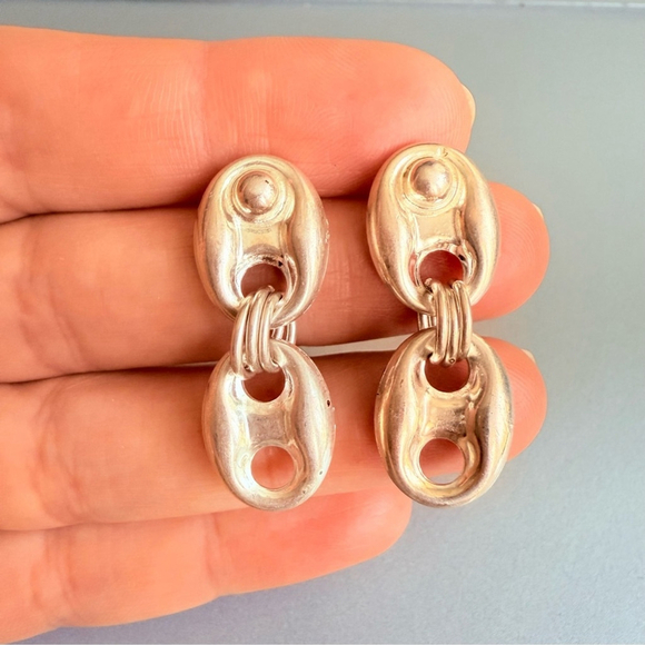 Puffy Mariner/ Coffee Bean Dangle Italian Earrings in Sterling Silver - Picture 6 of 7